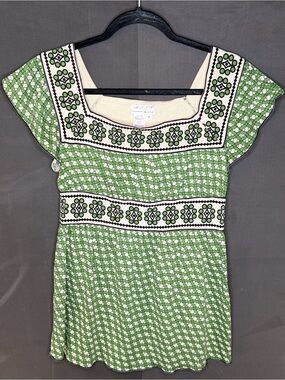 Max Studio Specialty Products Women's Green Geo Boho Short Sleeve Tunic Sz M